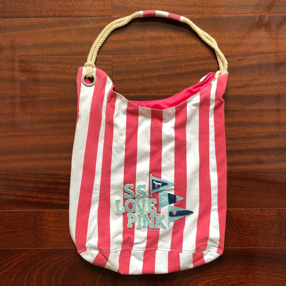 PINK Victoria’s Secret pink and white striped tote
